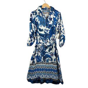 Fig +‎ Flower floral paisley tie waist roll tab sleeve boho beachy dress